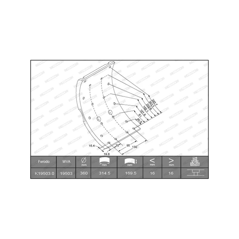 Kit de garnitures de frein, frein à tambour FERODO K19503.0-F3653