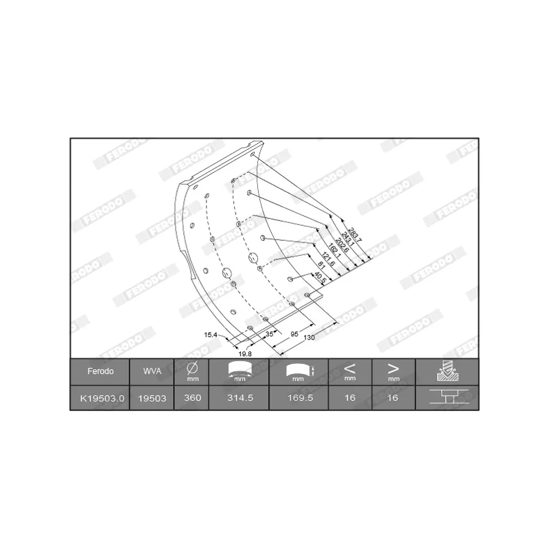 Kit de garnitures de frein, frein à tambour FERODO K19503.1-F3653