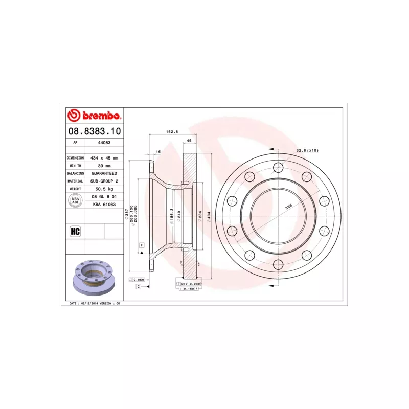 Jeu de 2 disques de frein arrière BREMBO 08.8383.10
