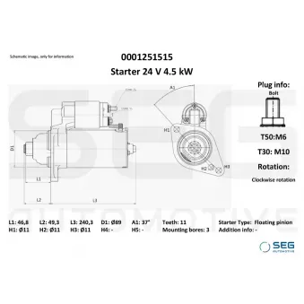 Démarreur SEG Automotive 0001251515