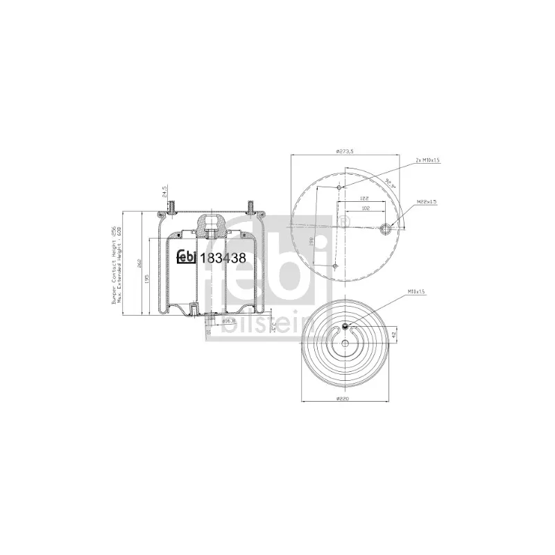 Ressort pneumatique, suspension pneumatique avant droit FEBI BILSTEIN 183438