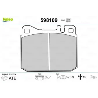 Jeu de 4 plaquettes de frein avant VALEO 598109