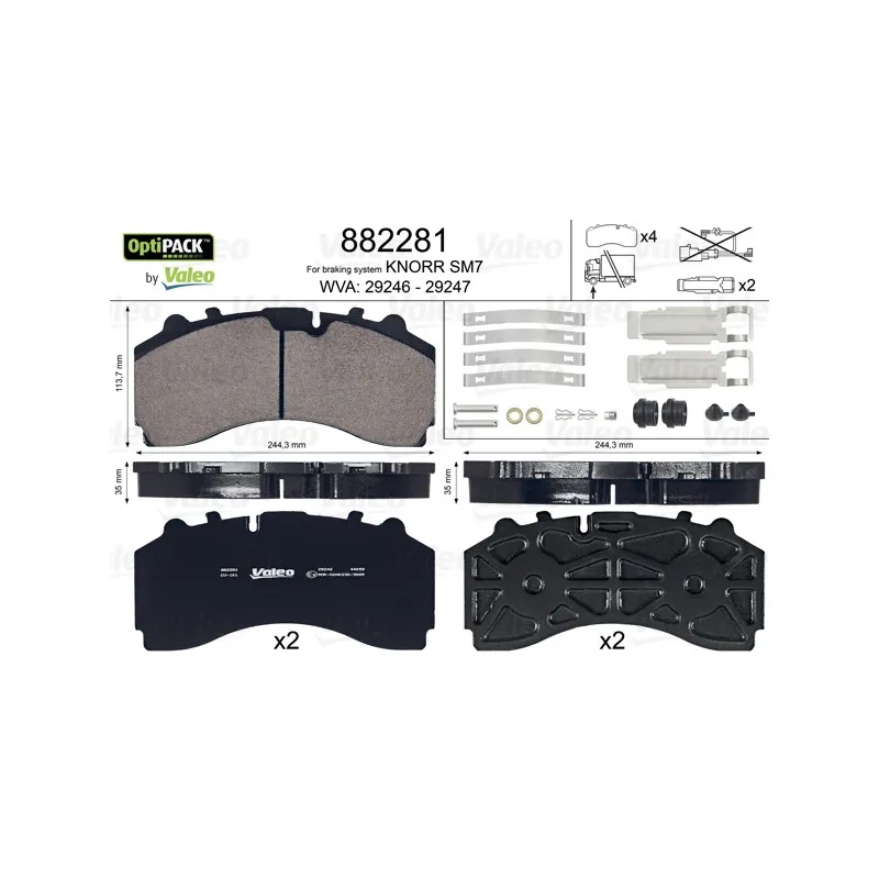 Jeu de 4 plaquettes de frein avant VALEO 882281
