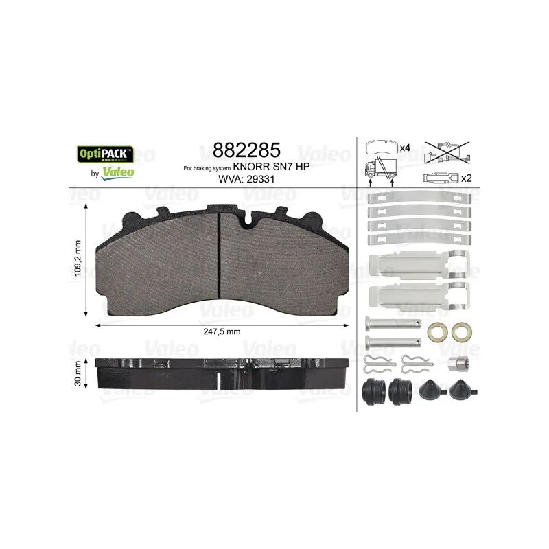 Jeu de 4 plaquettes de frein avant VALEO 882285