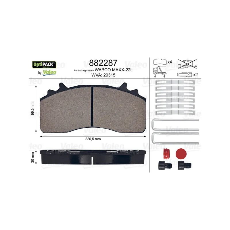 Jeu de 4 plaquettes de frein avant VALEO 882287