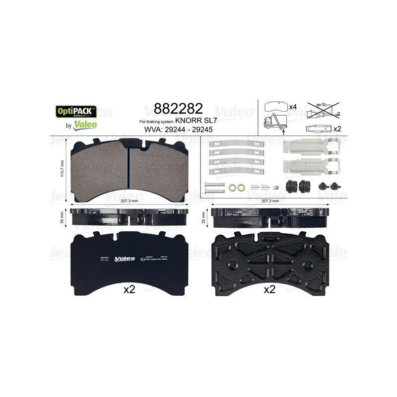 Jeu de 4 plaquettes de frein arrière VALEO 882282