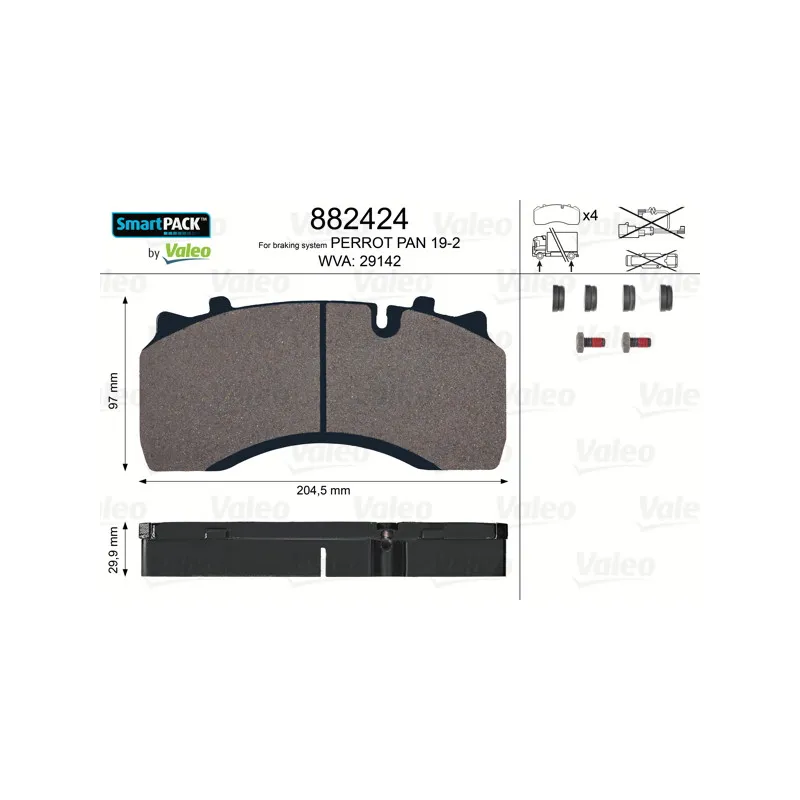 Jeu de 4 plaquettes de frein avant VALEO 882424