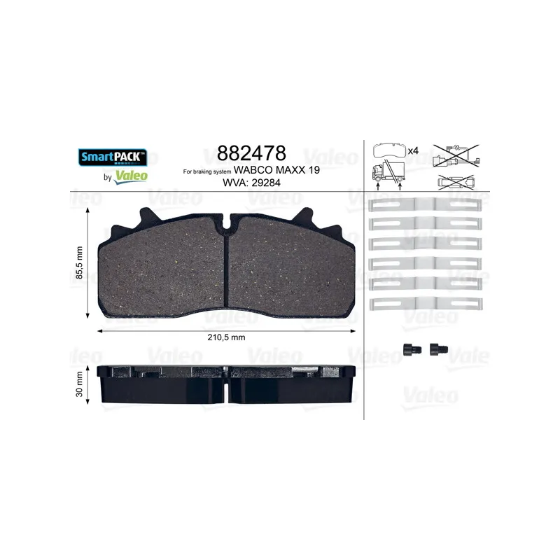 Jeu de 4 plaquettes de frein avant VALEO 882478