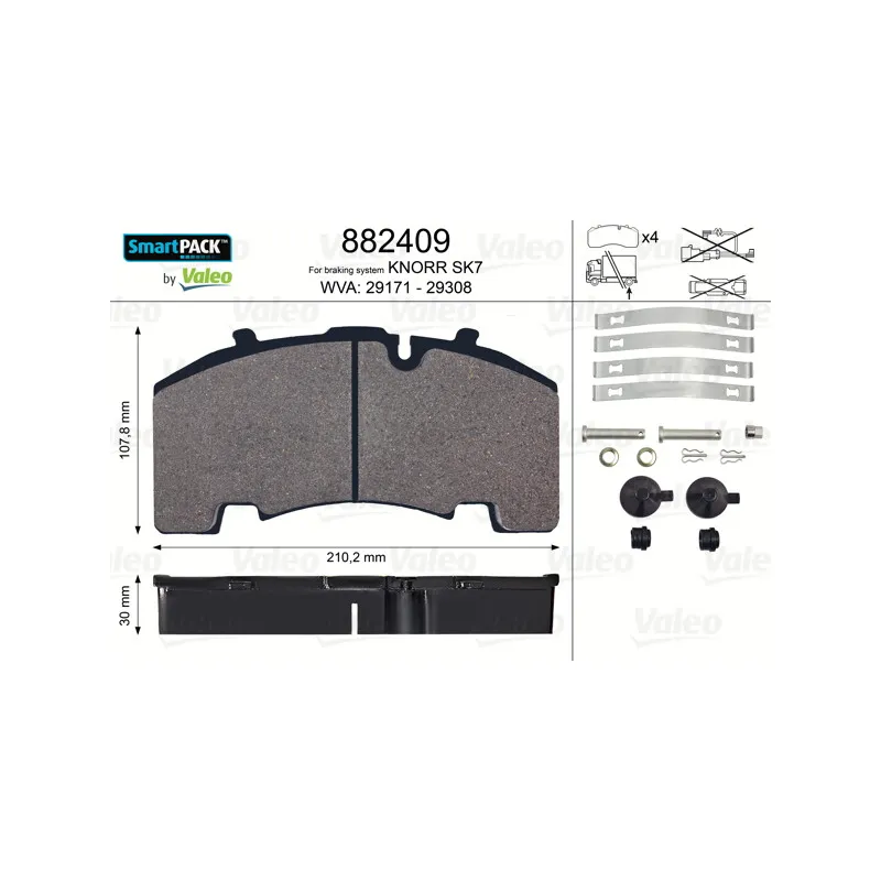 Jeu de 4 plaquettes de frein arrière VALEO 882409