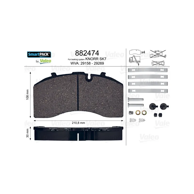 Jeu de 4 plaquettes de frein arrière VALEO 882474