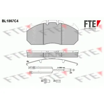 Jeu de 4 plaquettes de frein avant FTE