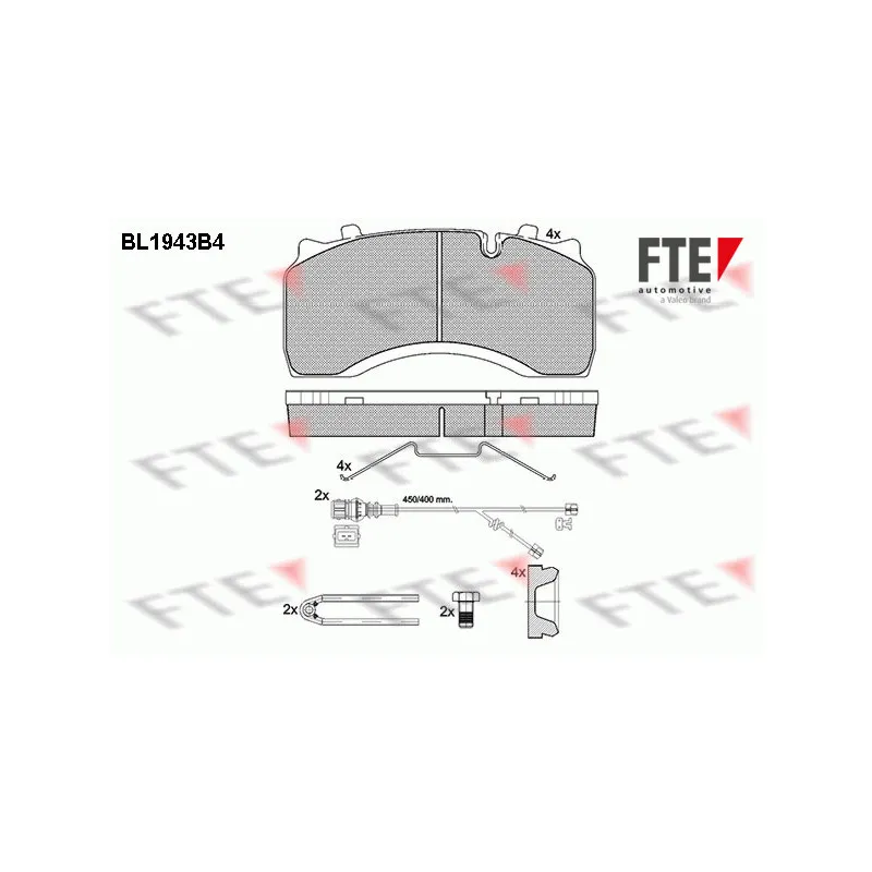 Jeu de 4 plaquettes de frein avant FTE BL1943B4