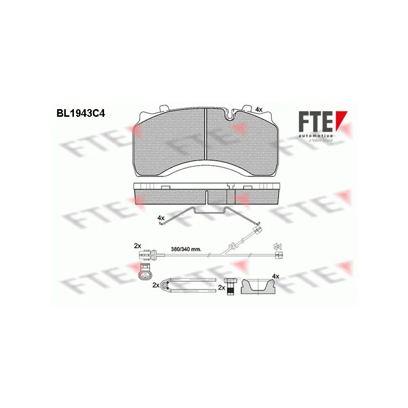 Jeu de 4 plaquettes de frein avant FTE BL1943C4