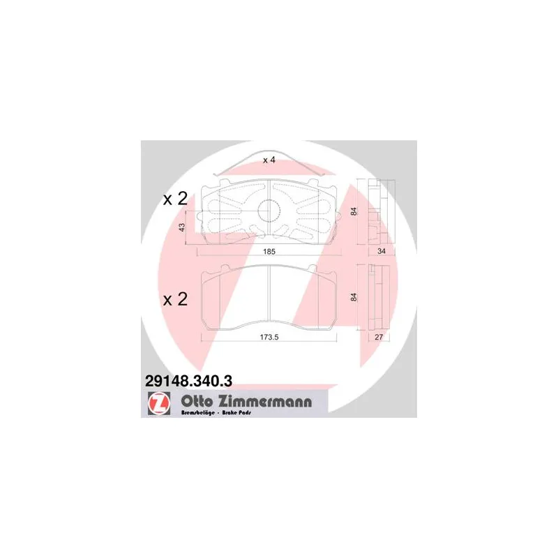 Jeu de 4 plaquettes de frein avant ZIMMERMANN 29148.340.3