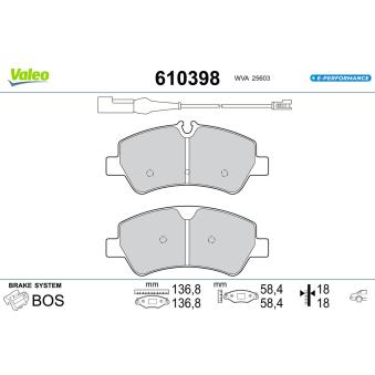 Jeu de 4 plaquettes de frein arrière VALEO 610398
