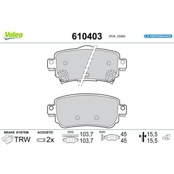 Jeu de 4 plaquettes de frein arrière VALEO 610403