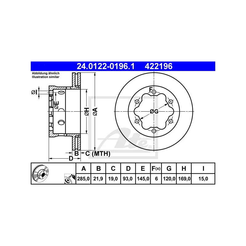 Jeu de 2 disques de frein arrière ATE 24.0122-0196.1