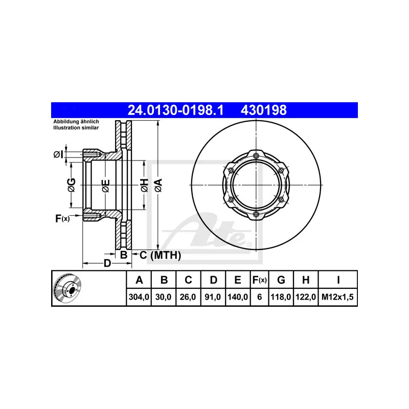 Jeu de 2 disques de frein avant ATE 24.0130-0198.1