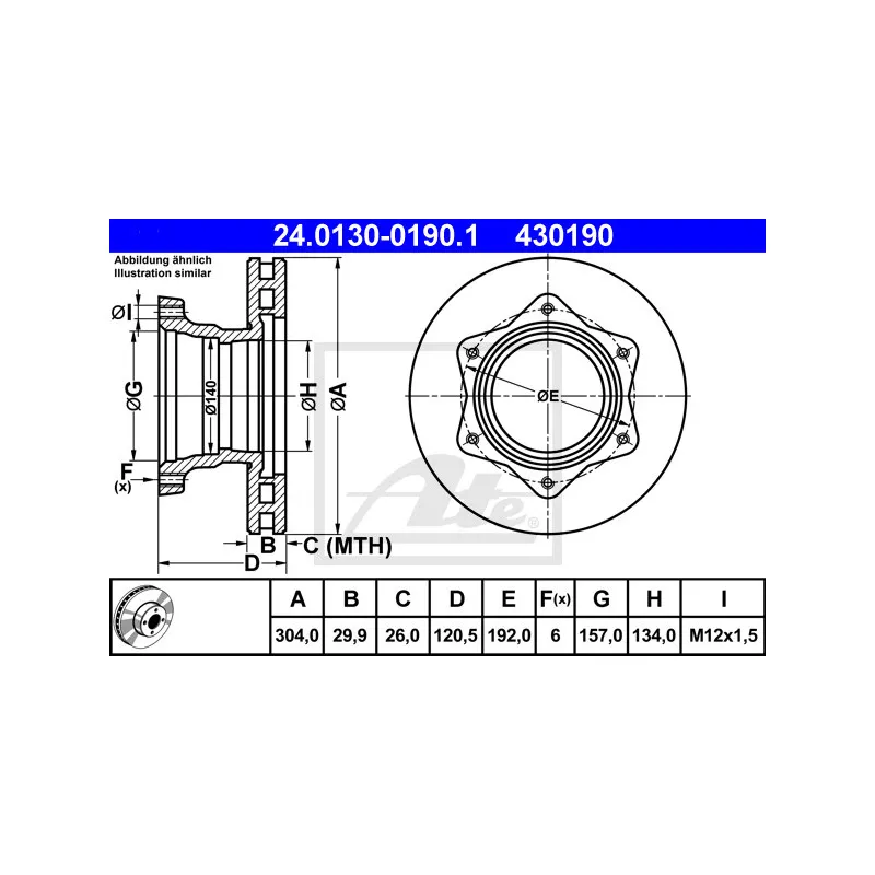 Jeu de 2 disques de frein arrière ATE 24.0130-0190.1