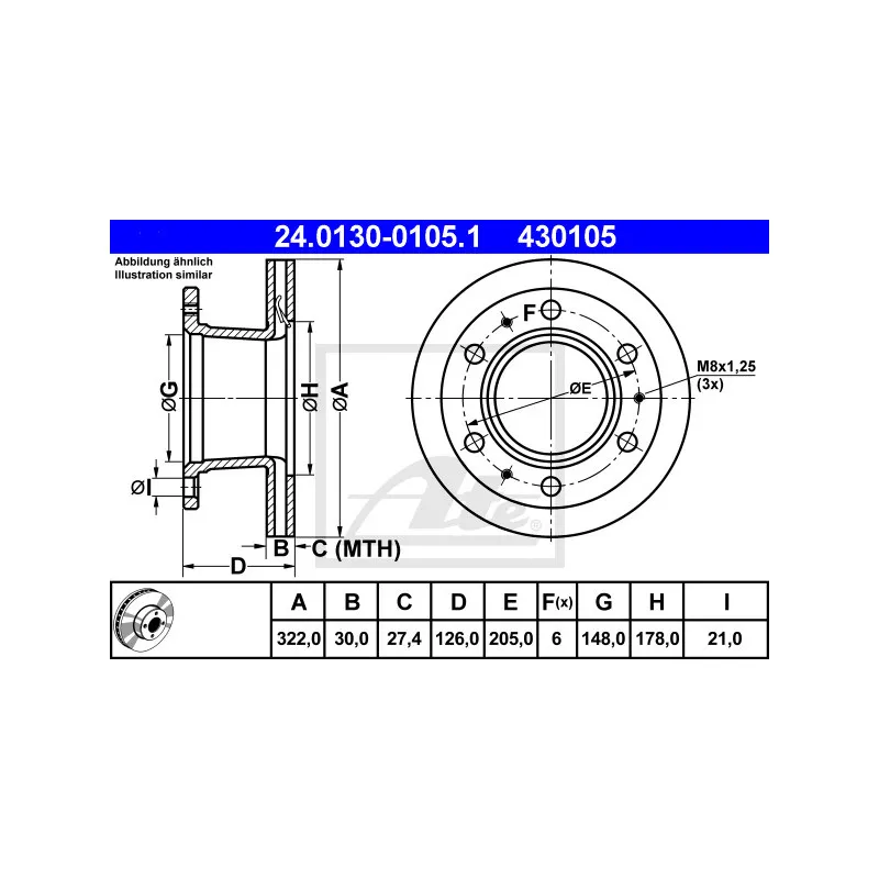 Jeu de 2 disques de frein avant ATE 24.0130-0105.1