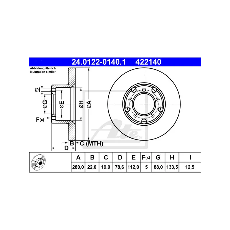 Jeu de 2 disques de frein avant ATE 24.0122-0140.1
