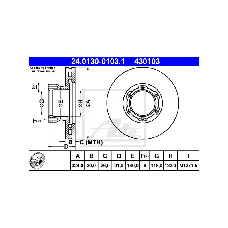 Jeu de 2 disques de frein avant ATE 24.0130-0103.1
