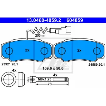 Jeu de 4 plaquettes de frein arrière ATE