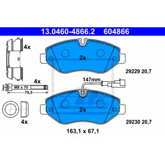 Jeu de 4 plaquettes de frein avant ATE