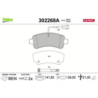 Jeu de 4 plaquettes de frein avant VALEO 302268A