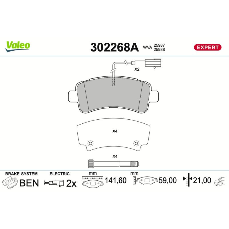 Jeu de 4 plaquettes de frein avant VALEO 302268A - Visuel 1