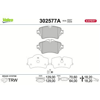 Jeu de 4 plaquettes de frein avant VALEO 302577A