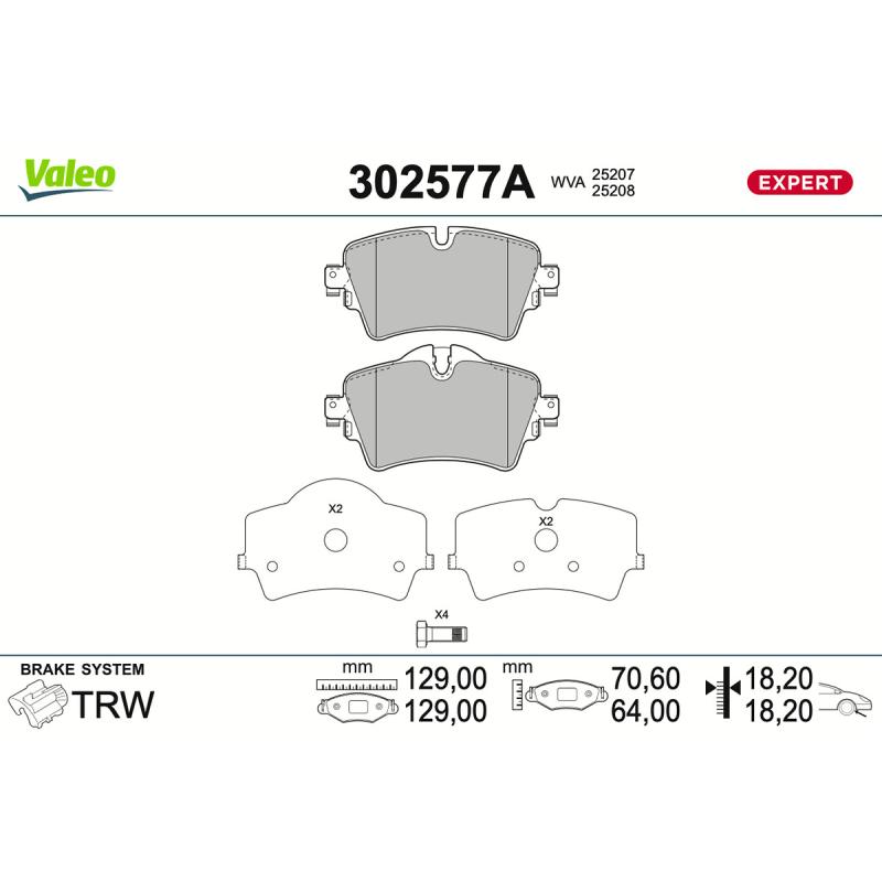 Jeu de 4 plaquettes de frein avant VALEO 302577A - Visuel 1