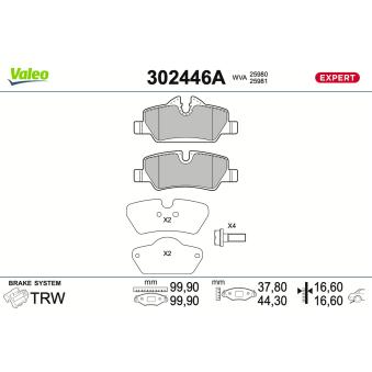 Jeu de 4 plaquettes de frein avant VALEO 302446A