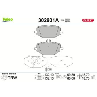 Jeu de 4 plaquettes de frein avant VALEO 302931A