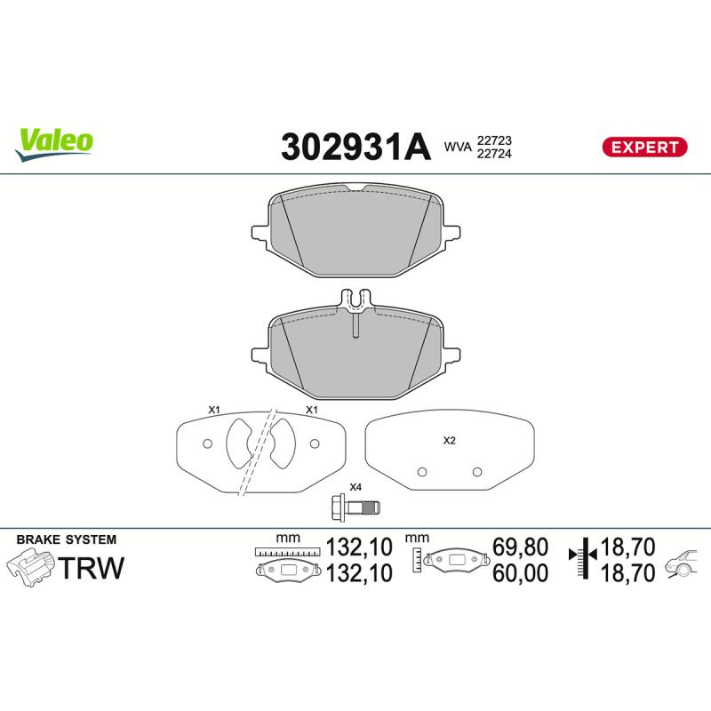 Jeu de 4 plaquettes de frein avant VALEO 302931A - Visuel 1