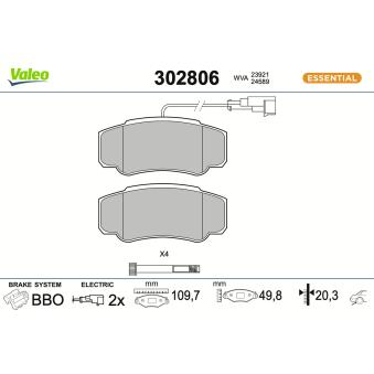 Jeu de 4 plaquettes de frein arrière VALEO 302806