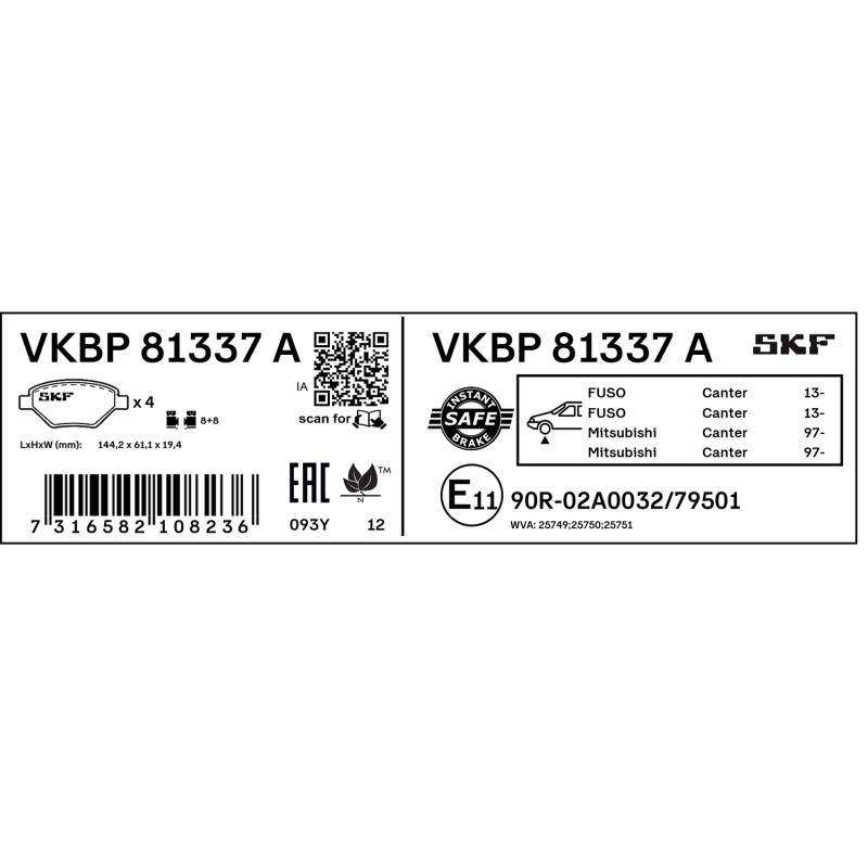 Jeu de 4 plaquettes de frein avant SKF VKBP 81337 A - Visuel 2