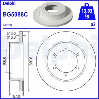 Jeu de 2 disques de frein arrière DELPHI BG5088C