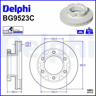 Jeu de 2 disques de frein arrière DELPHI BG9523C