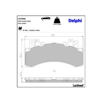 Jeu de 4 plaquettes de frein avant DELPHI LP3998