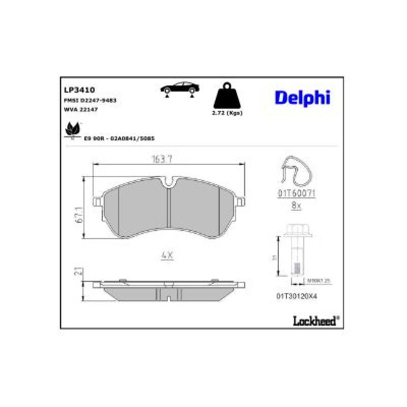 Jeu de 4 plaquettes de frein avant DELPHI LP3410 - Visuel 2