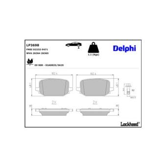 Jeu de 4 plaquettes de frein arrière DELPHI LP3698