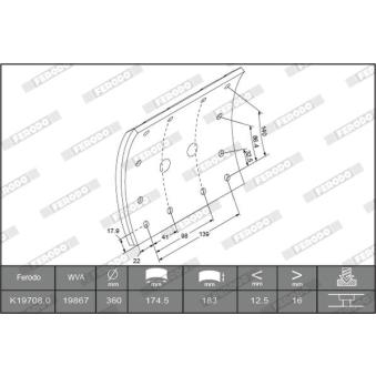 Kit de garnitures de frein, frein à tambour FERODO K19708.0-F3661