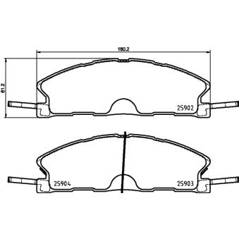 Jeu de 4 plaquettes de frein avant HELLA 8DB 355 025-071