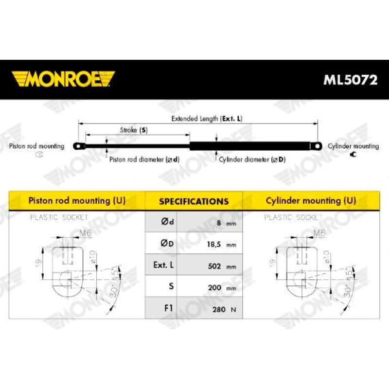 Vérin de hayon, de coffre MONROE ML5072 - Visuel 3
