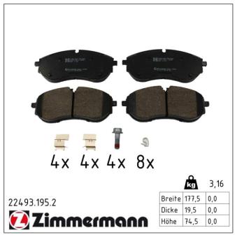 Jeu de 4 plaquettes de frein avant ZIMMERMANN 22493.195.2