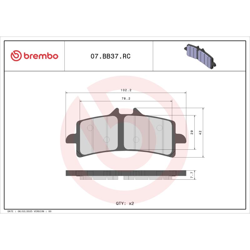 Jeu de 2 plaquettes de frein avant BREMBO 07BB37RC - Visuel 1