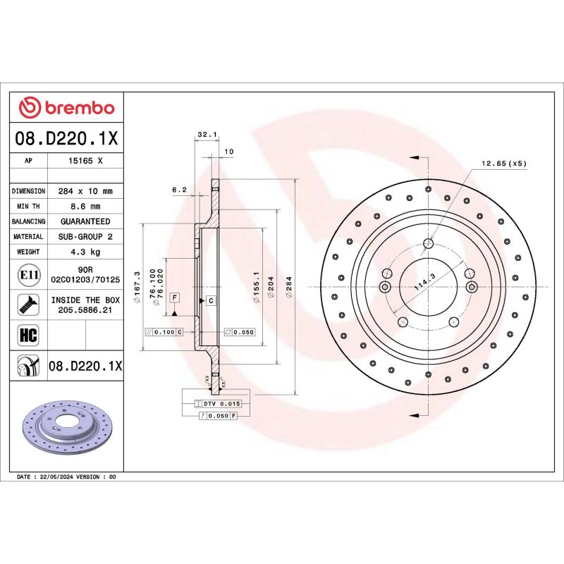 Jeu de 2 disques de frein avant BREMBO 08.D220.1X - Visuel 3
