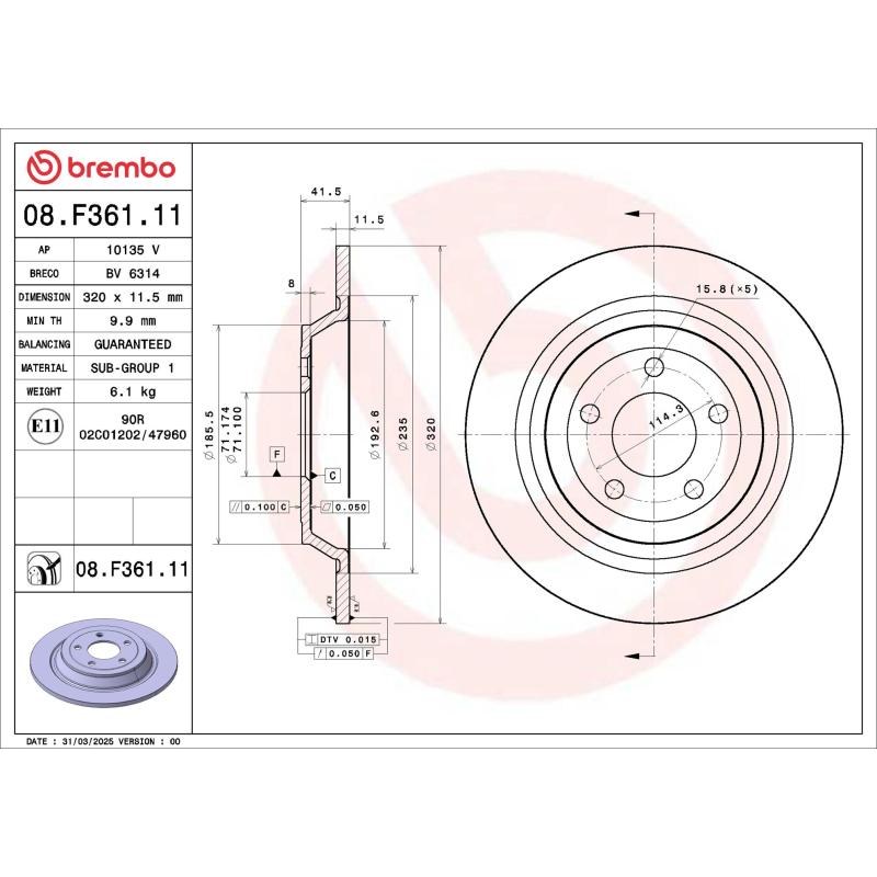 Jeu de 2 disques de frein avant BREMBO 08.F361.11 - Visuel 1