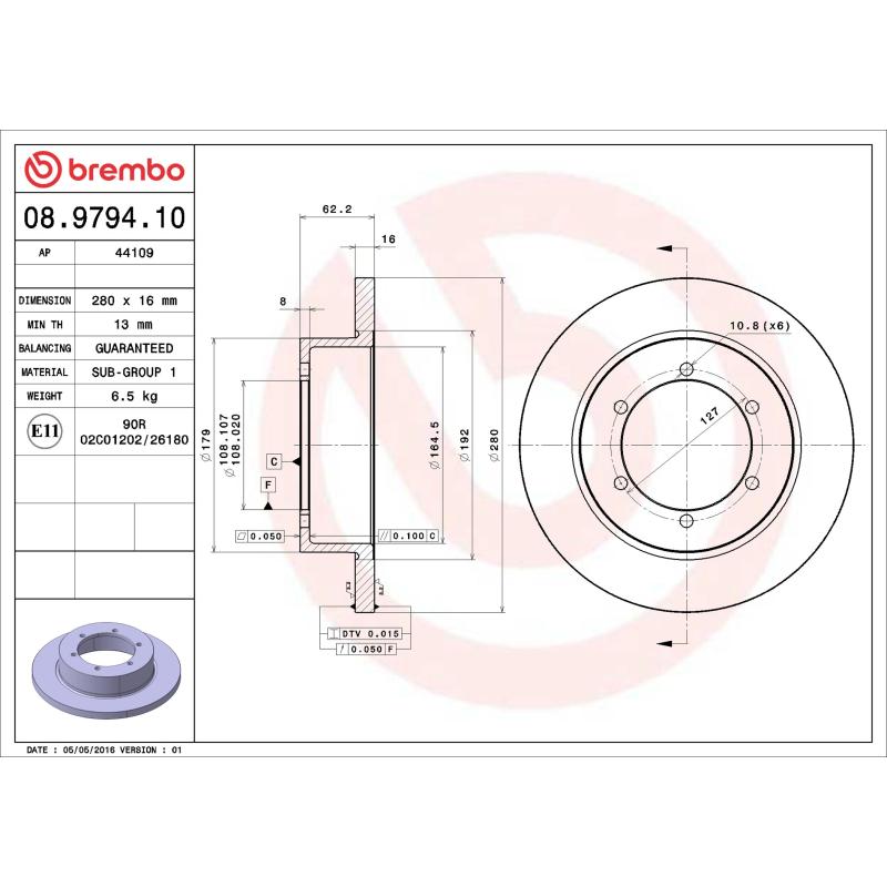 Jeu de 2 disques de frein arrière BREMBO 08.9794.10 - Visuel 1